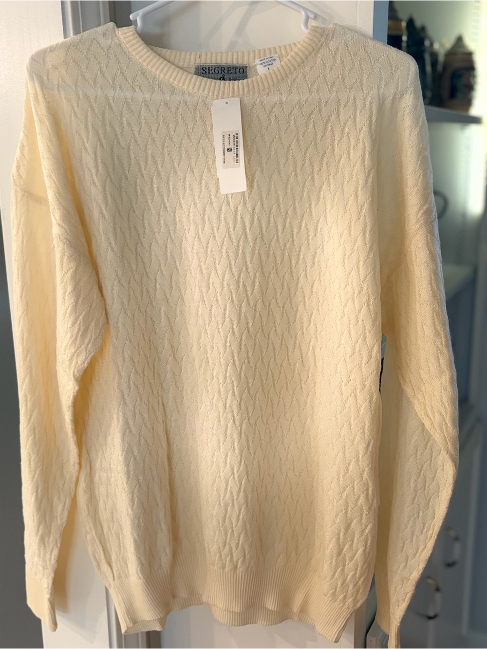 NWT Men’s 100% Cotton Cream Cable-Stitch Crewneck Sweater NWT